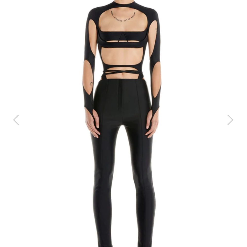 MUGLER frame Cutout Underwire Jersey longsleeve Bodysuit size 38 medium black